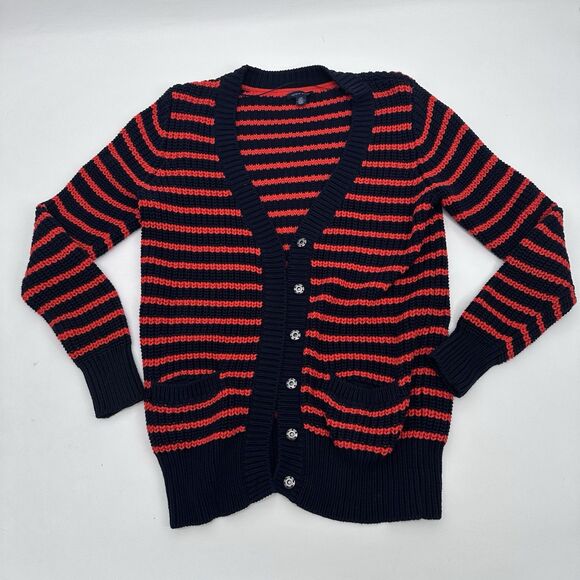 Tommy Hilfiger Womens Nordic Cable Knit Cardigan Size L/G Orange/ Navy - Picture 1 of 10